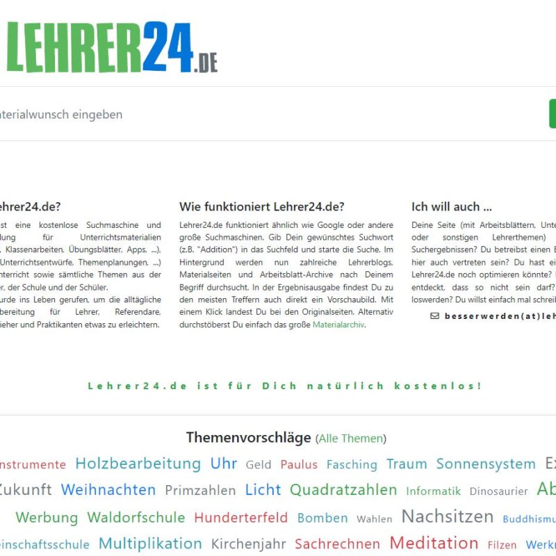 Materialsuchmaschine Lehrer24.de – kostenlos Unterrichtsmaterialien finden